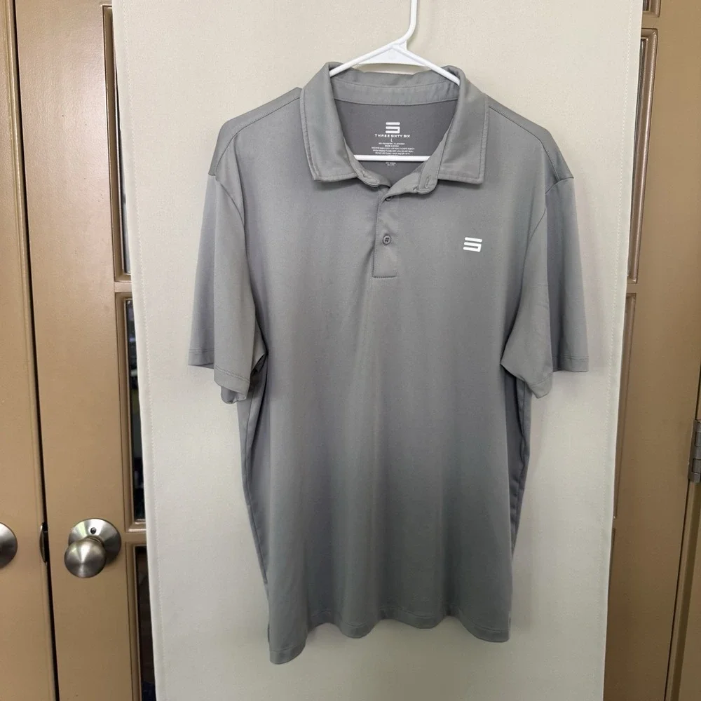 Three Sixty Six Men's Large Grey Short Sleeve Performance Polo Collar Shirt Golf